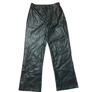 NWT Le‎ Lis Faux Leather Black Straight Leg Baggy Pants Women's Large 90's Rock